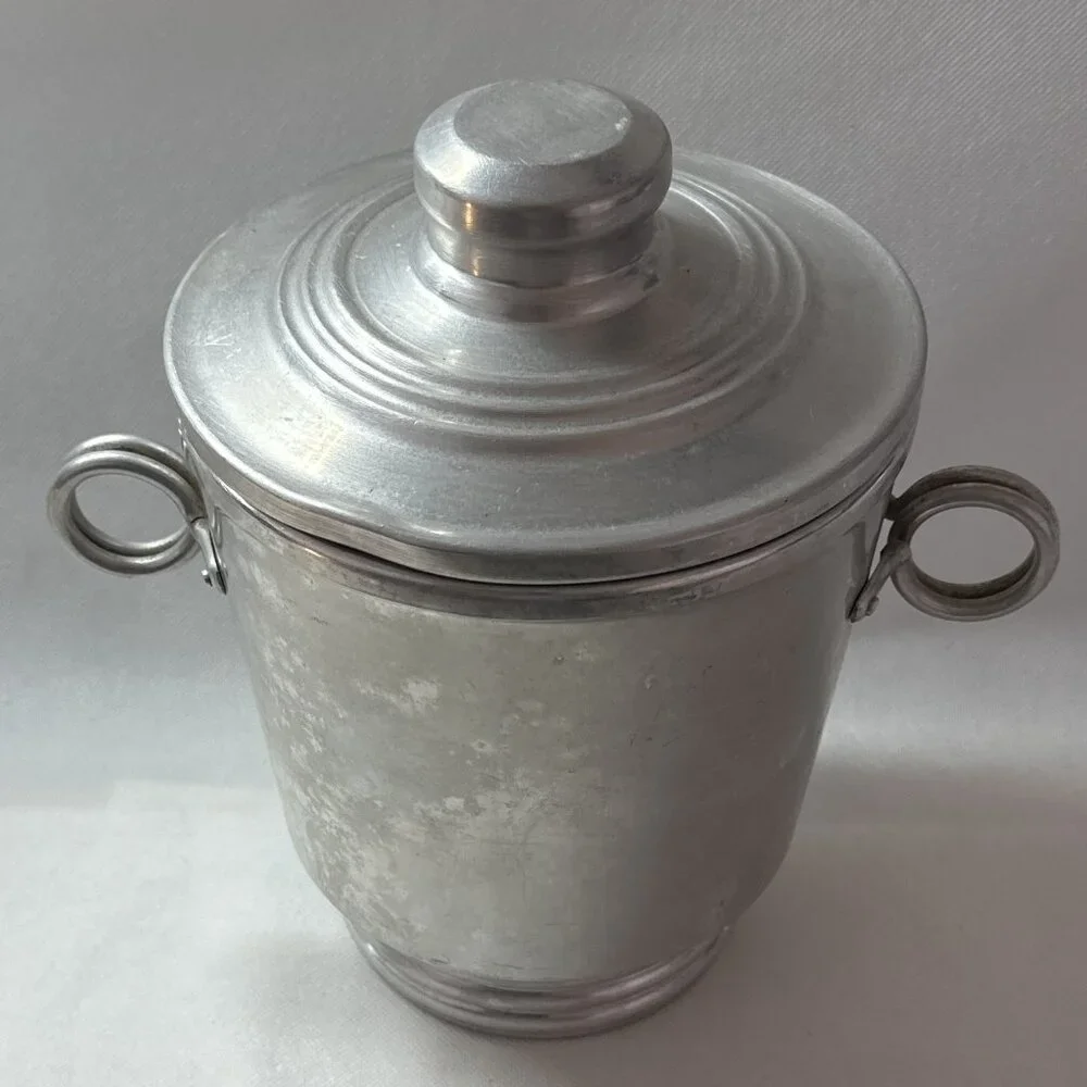 Vintage Mid Century NASCO Aluminum Ice Bucket w/ Lid Made in Italy